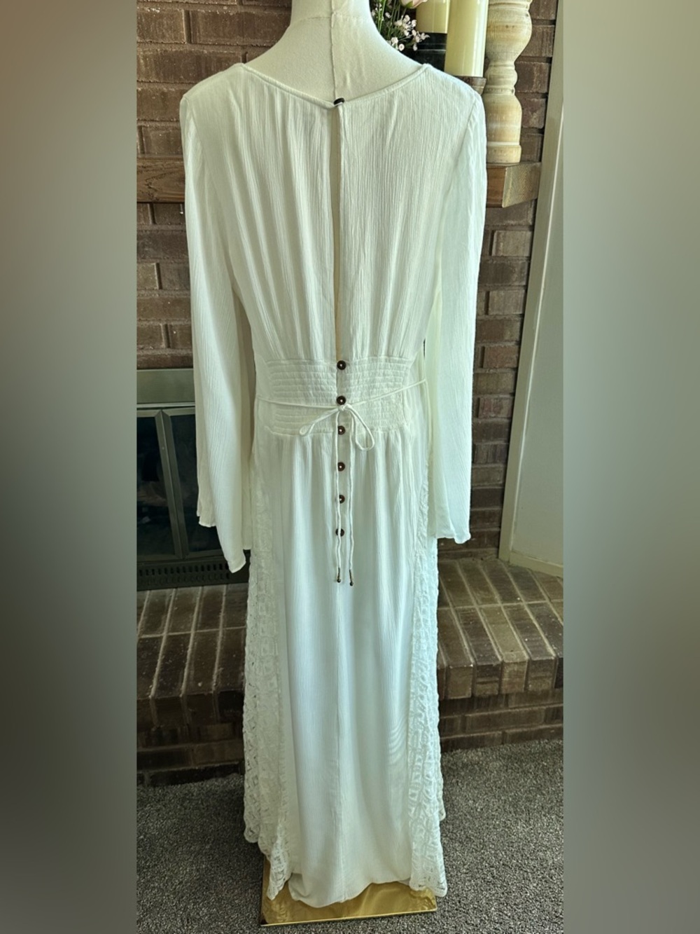 Free People Hazel Ivory Lace Panel Lantern Sleeve Maxi Dress M - Picture 6 of 8